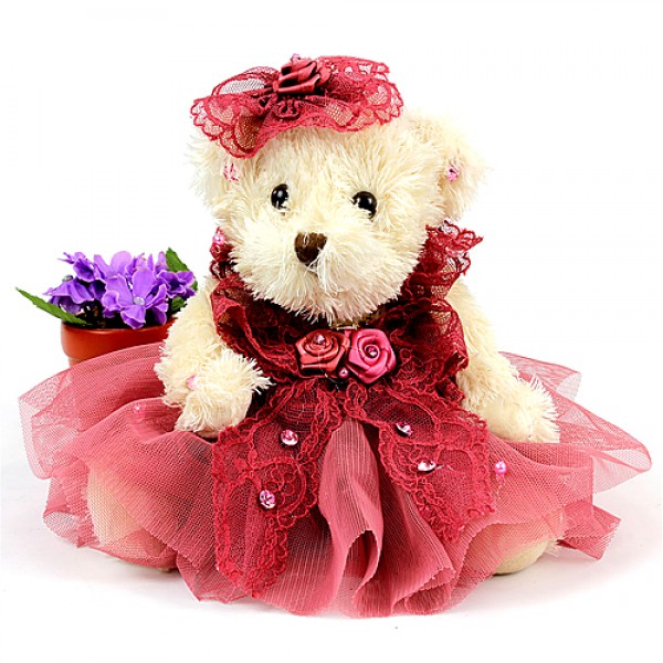 Best Sellers: Key Chain - Wedding Dress Teddy Bear - Burgundy - KC-Z2044BG